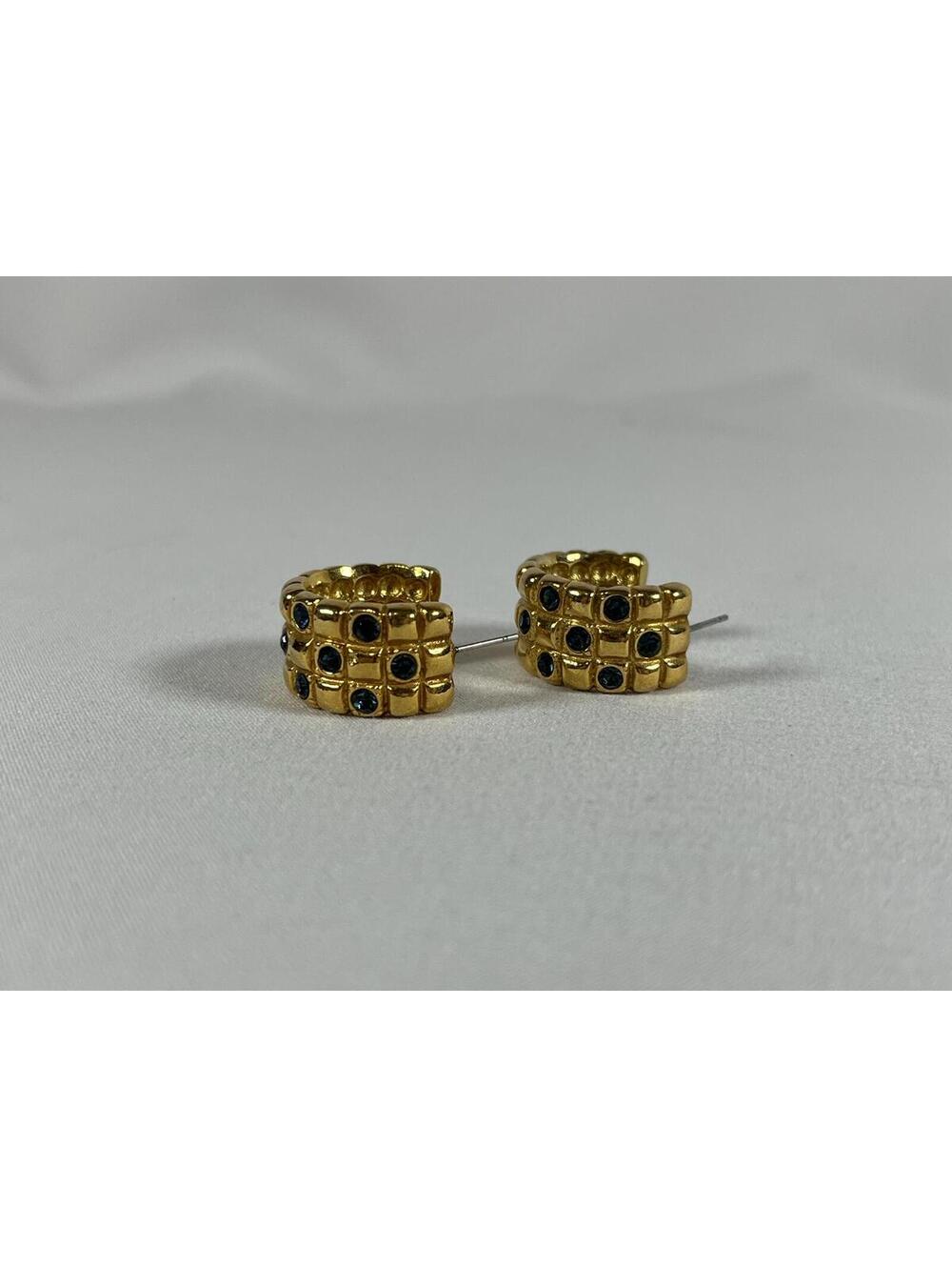 Vintage Avon Garden Party Gold Hoop Earrings Faux Sapphire Rhinestones 1980s